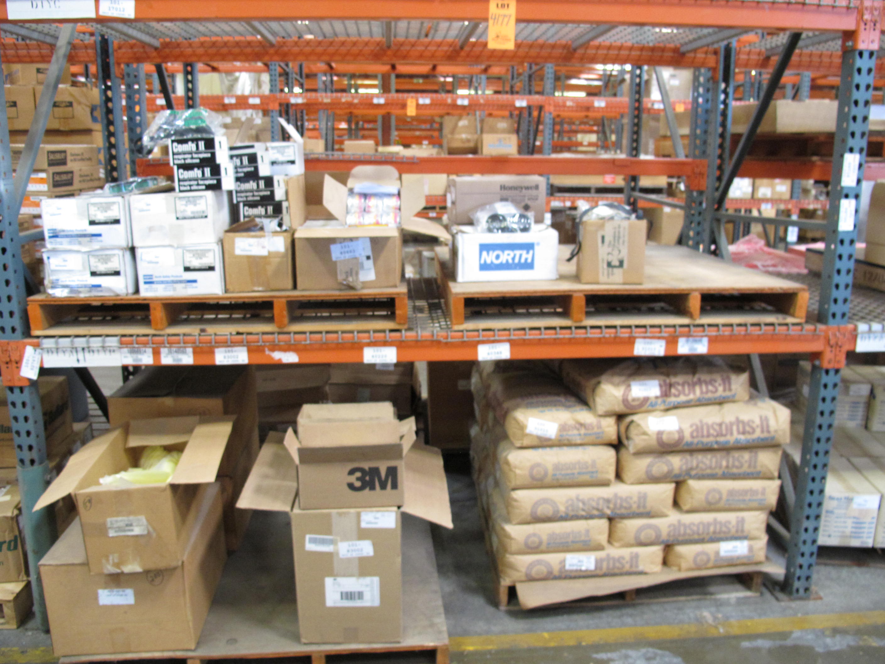 LOT TO INCLUDE: RESPIRATORS, RESPIRATOR CARTRIDGES, AIR FILTER ASSEMBLIES, ALL PURPOSE ABSORBENT, PLASTIC FACE HOODS. LOADING & HANDLING FEE $15-4177